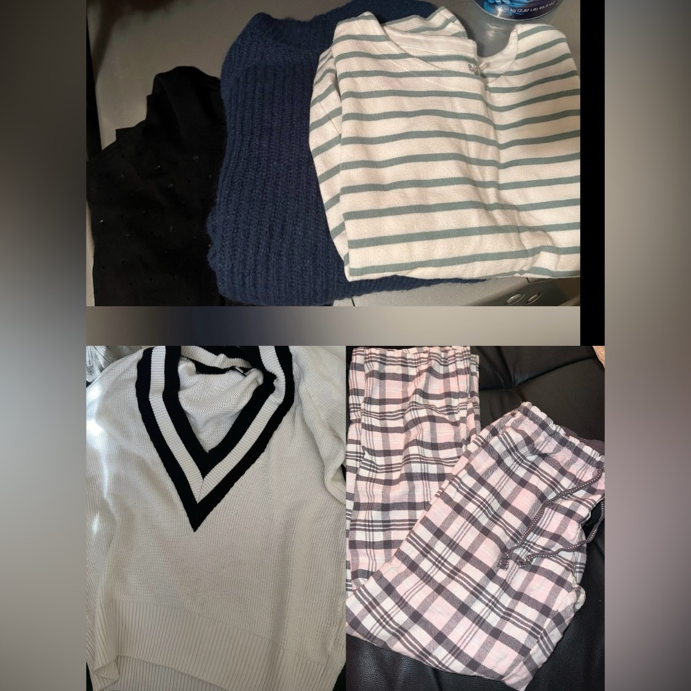 5for1 Price😍NavyBlue sweater +Striped green White +Black Crystal turtle neckmesh